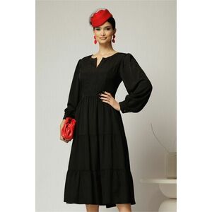 Rochie midi neagra cu volan la fusta si decolteu discret in V imagine