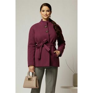 Palton scurt mov din stofa groasa cu cordon in talie imagine