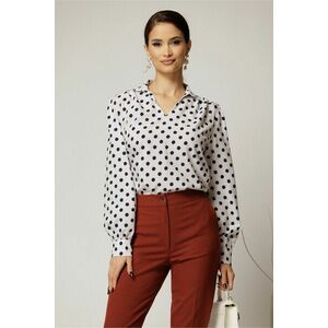 Camasa dama alba cu buline cu decolteu adanc si maneca lunga imagine