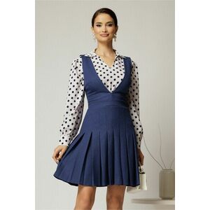 Sarafan DY Fashion albastru din stofa cu pliuri si decolteu adanc imagine