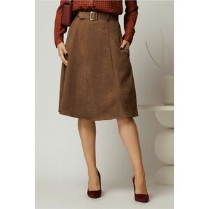 Fusta DY Fashion maro clos din piele intoarsa si curea in talie imagine