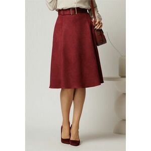 Fusta DY Fashion bordo clos din piele intoarsa si curea in talie imagine