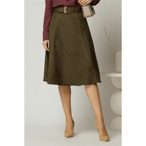 Fusta DY Fashion kaki clos din piele intoarsa si curea in talie imagine