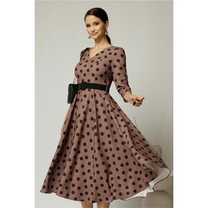 Rochie DY Fashion clos maro cu buline negre cu decolteu in V si curea imagine