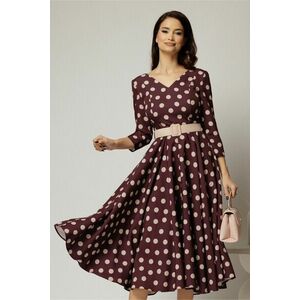 Rochie DY Fashion clos bordo cu buline bej cu decolteu in V si curea imagine