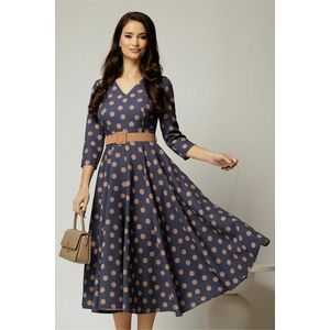 Rochie DY Fashion clos turcoaz cu buline bej cu decolteu in V si curea imagine