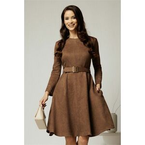 Rochie DY Fashion maro clos din piele intoarsa si curea in talie imagine