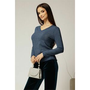 Bluza bleumarin din tricot cu decolteu in V si fir lurex imagine