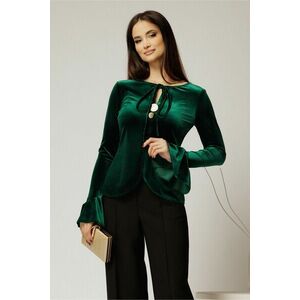Bluza verde din catifea cu maneci clopot snur si nasturi la decolteu imagine