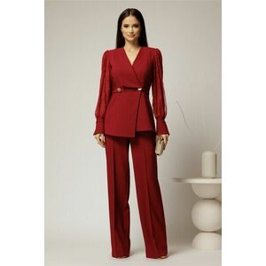 Compleu bordo sacou cu pantalon cu maneci din dantela imagine