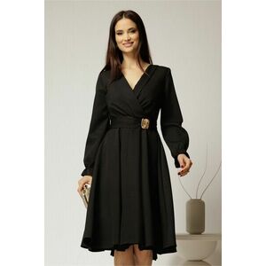 Rochie DY Fashion neagra cu decolteu petrecut si catarama aurie imagine