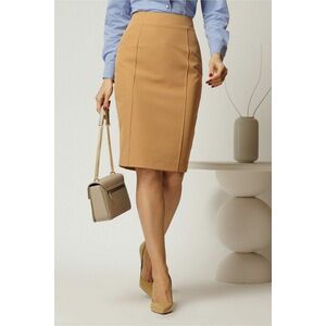 Fusta DY Fashion maro camel conica cu nervuri imagine