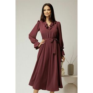 Rochie DY Fashion mov pruna din voal plin cu decolteu in V si volanase imagine