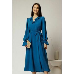 Rochie DY Fashion albastru petrol din voal plin cu decolteu in V si volanase imagine