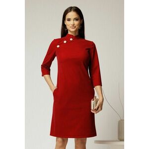 Rochie DY Fashion rosie din catifea fixa cu guler tunica si nasturi imagine