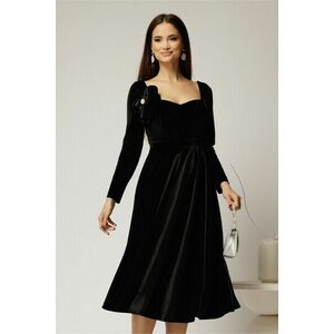 Rochie DY Fashion din catifea neagra cu decolteu inima si accesoriu la bust imagine