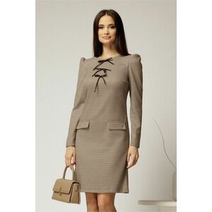 Rochie DY Fashion scurta din stofa carou negru maro cu funde pe bust imagine