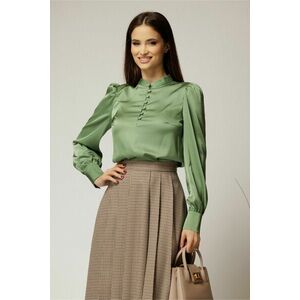 Camasa DY Fashion din satin verde fistic cu nasturi la bust si guler tunica imagine