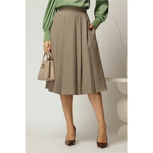 Fusta DY Fashion clos cu carouri negru maro cu pliuri imagine