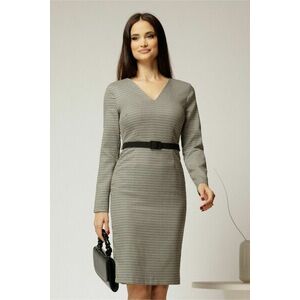 Rochie DY Fashion conica din stofa carou negru gri si curea in talie imagine