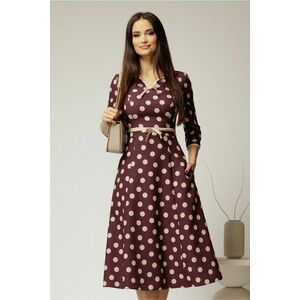 Rochie DY Fashion bordo cu buline cu decupaj si funda la decolteu imagine