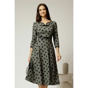 Rochie DY Fashion kaki cu buline cu decupaj si funda la decolteu imagine