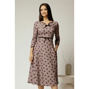 Rochie DY Fashion bej cu buline cu decupaj si funda la decolteu imagine