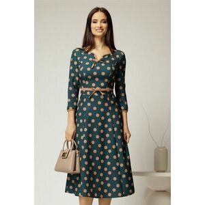 Rochie DY Fashion turcoaz cu buline cu decupaj si funda la decolteu imagine