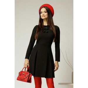 Rochie scurta neagra cu funde la bust si pliuri pe fusta imagine