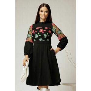Rochie midi neagra din crep cu broderie la bust imagine