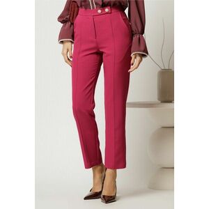 Pantaloni DY Fashion fucsia conici din stofa cu nasturi eleganti imagine
