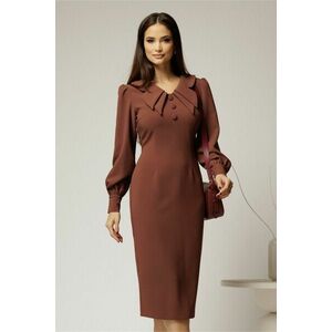 Rochie conica maro cu nasturi pe bust si guler dublu imagine