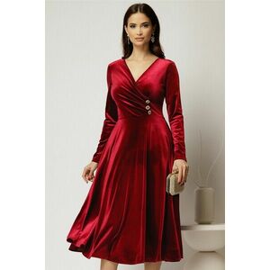 Rochie midi din catifea bordo cu bustul petrecut si nasturi eleganti imagine