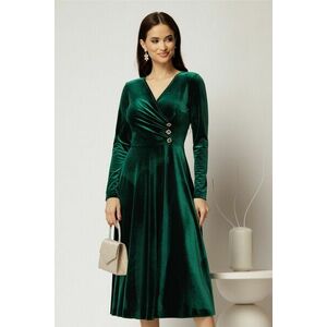 Rochie midi din catifea verde cu bustul petrecut si nasturi eleganti imagine