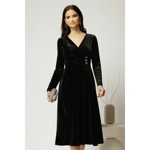 Rochie midi din catifea neagra cu bustul petrecut si nasturi eleganti imagine