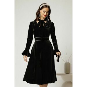 Rochie DY Fashion neagra din catifea cu perlute la decolteu si cordon detasabil imagine