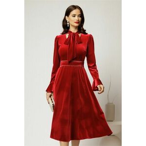 Rochie DY Fashion bordo din catifea cu perlute la decolteu si cordon detasabil imagine