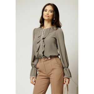 Bluza DY Fashion gri cu volanase si perle elegante din voal plin imagine