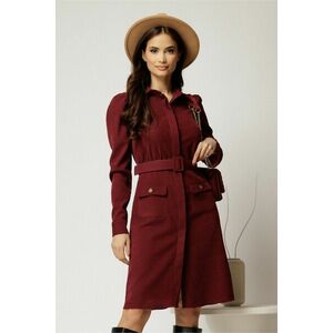 Rochie DY Fashion bordo din catifea reiata tip camasa si curea in talie imagine