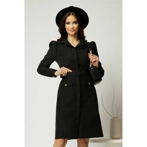 Rochie DY Fashion neagra din catifea reiata tip camasa si curea in talie imagine