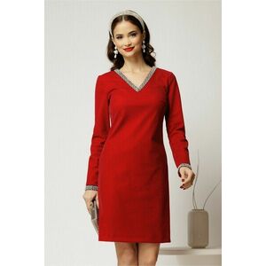Rochie DY Fashion bordo din catifea fixa cu perle la decolteu si maneci imagine