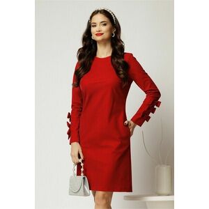 Rochie DY Fashion scurta din catifea fixa bordo cu funde pe maneci imagine