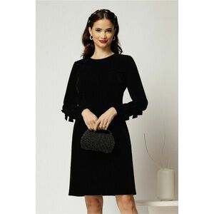 Rochie DY Fashion scurta din catifea fixa neagra cu funde pe maneci imagine