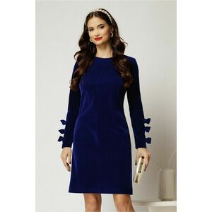Rochie DY Fashion scurta din catifea fixa bleumarin cu funde pe maneci imagine