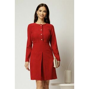 Rochie scurta bordo din catifea reiata cu pliu pe fusta si nasturi perla imagine