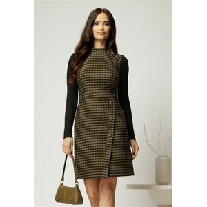 Rochie scurta in carouri kaki cu nasturi pe fusta imagine