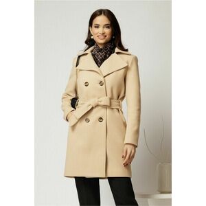 Palton bej elegant cu croi drept si cordon in talie imagine