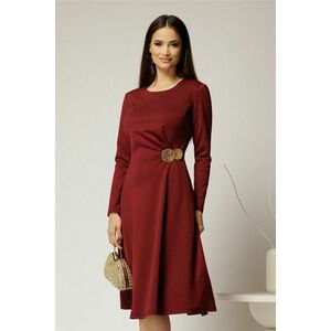 Rochie midi bordo clos cu accesoriu auriu in talie si pliuri imagine