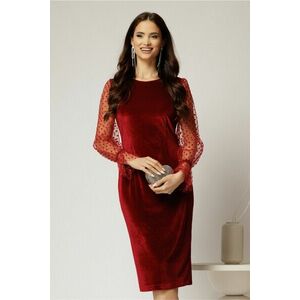 Rochie DY Fashion eleganta din catifea bordo cu maneci din tull cu buline imagine