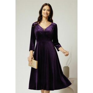 Rochie midi din catifea mov cu decolteu V imagine
